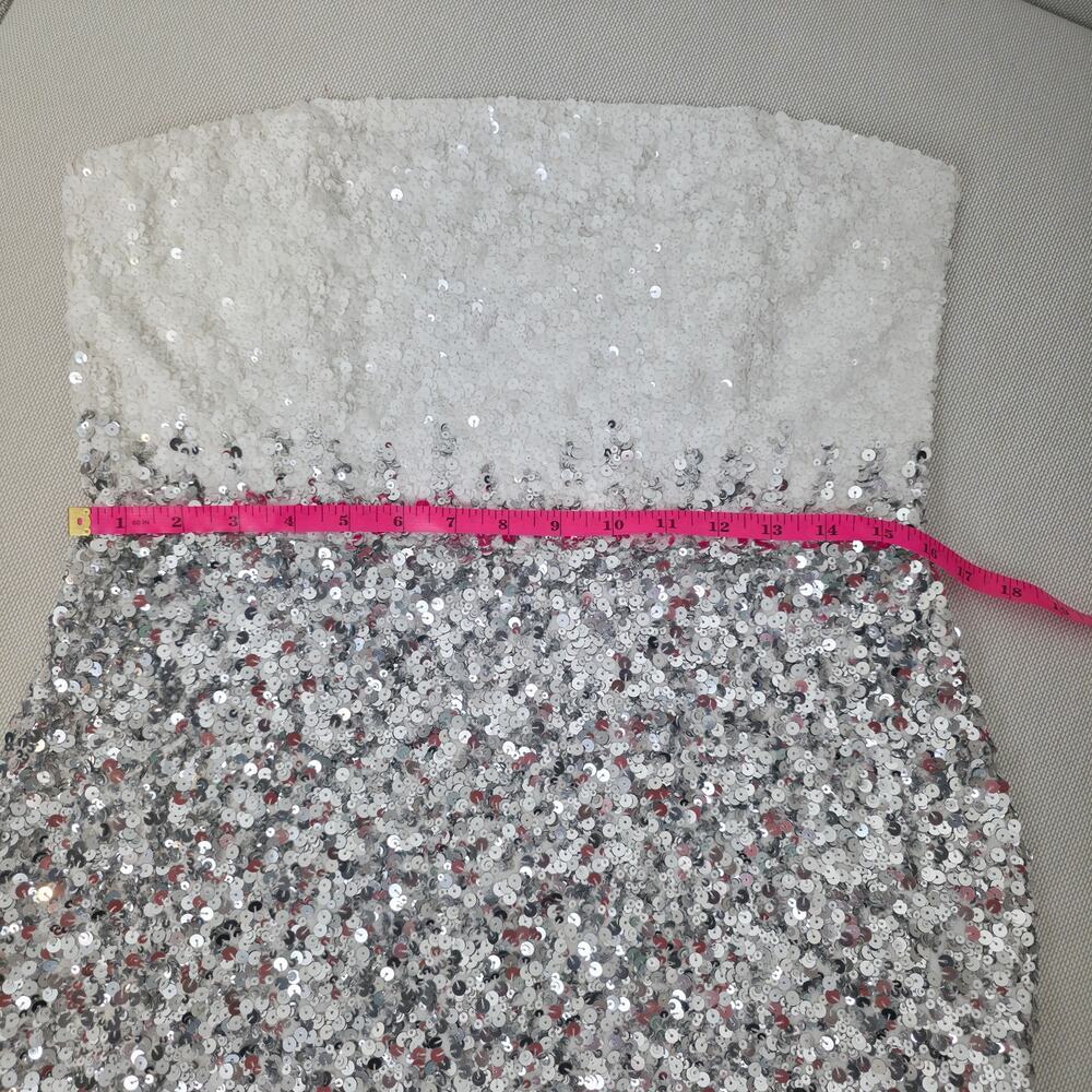 Retrofête White Silver Strapless Sequin Kameron Embellished Mini Dress Large - Picture 8 of 12